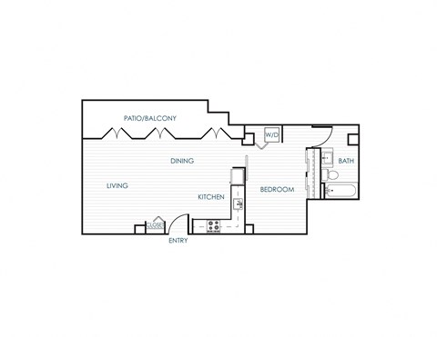 Floor plan for 1 bed, 1 bath, 869 sqft
